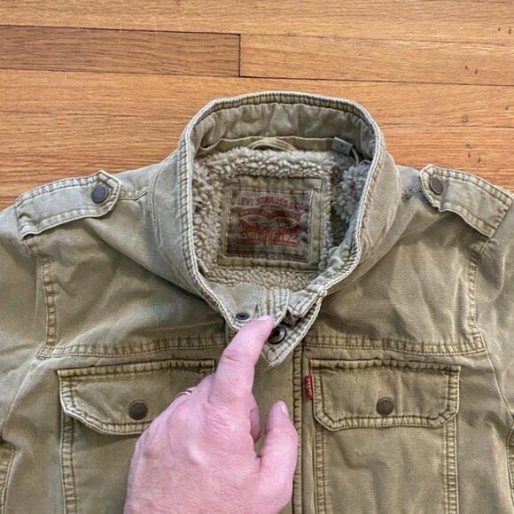 Levis Jacket Mens Small Olive Green Sherpa Lined Field Military Utility Canvas - Picture 4 of 12